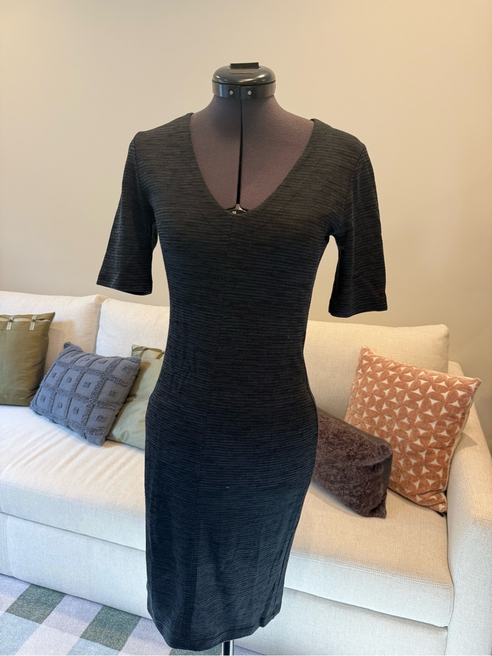 Steven Alan Black V-Neck Midi Knit Dress